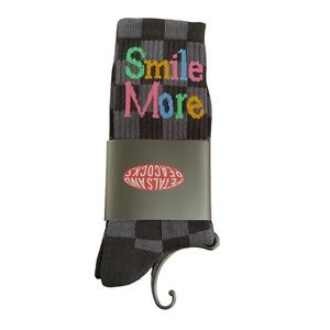 Petals and Peacocks Smile More Checkered Crew Socks Black Gray One Size